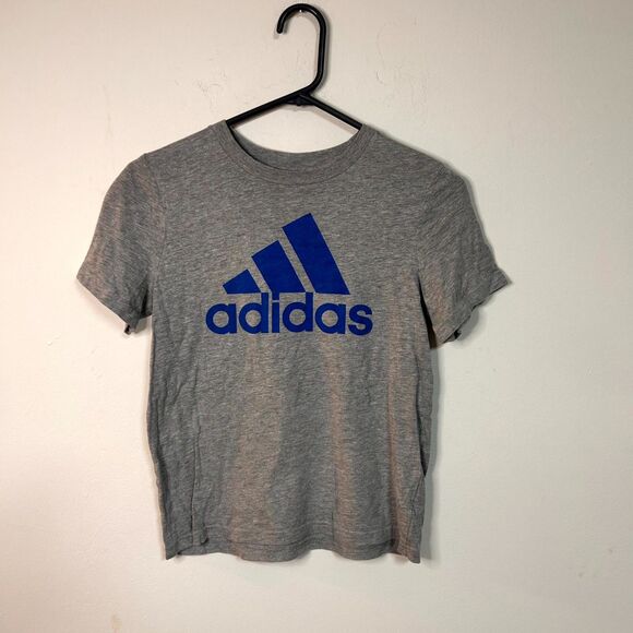 adidas Other - Adidas T-Shirt Kids Small Heather Gray Graphic Logo Cotton Blend Short Sleeve